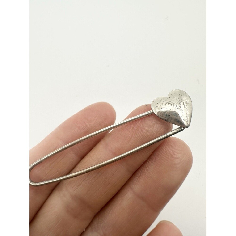 Vintage Sterling Silver Heart Safety Pin Brooch